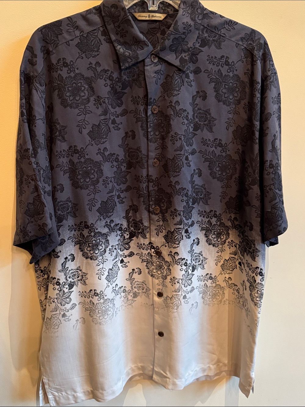 Tommy Bahama Black to White Floral Ombre Short-Sleeve Button-Up